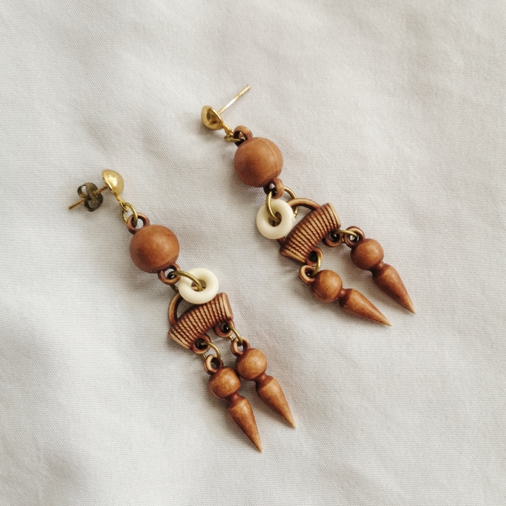 *Free Bundle Add-On Vtg Wooden Bead Statement Earrings